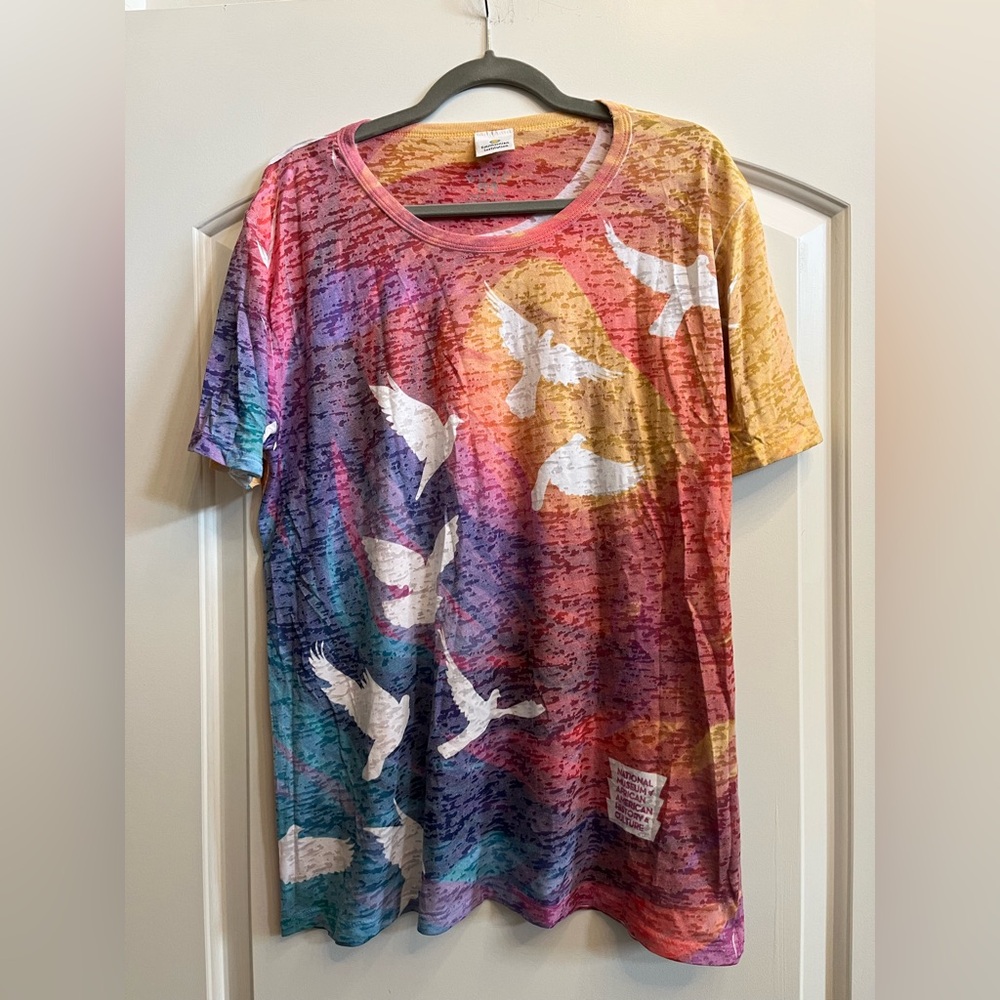 Multicolor Bird Print Short Sleeve Tee
